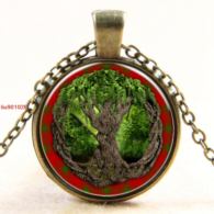 תליון ושרשרת ברונזה סמל עץ החיים גווני ירוק אדום